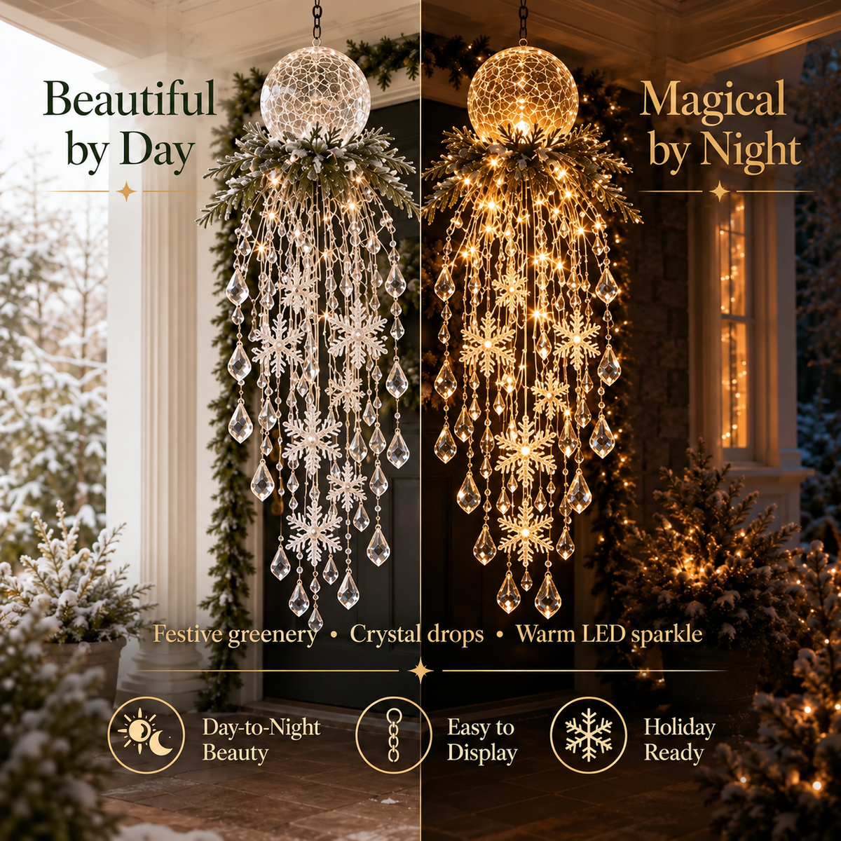 🔥Crystal Cascade Christmas Light– Hanging Snowflake & Crystal LED Porch Décor ✨❄️
