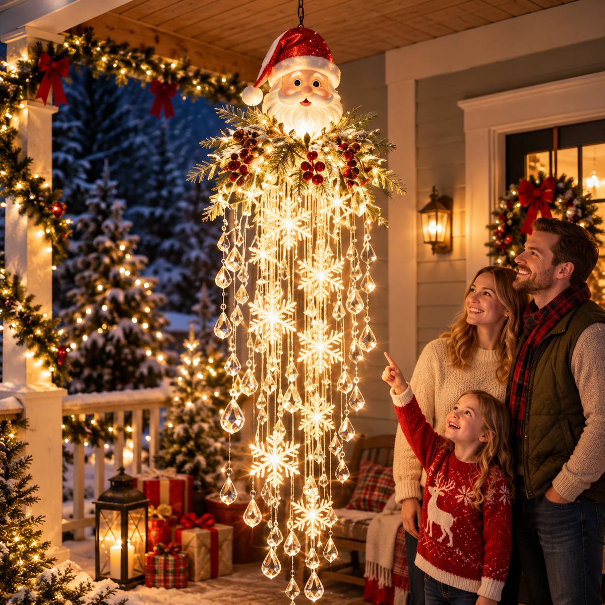 🔥Crystal Cascade Christmas Light– Hanging Snowflake & Crystal LED Porch Décor ✨❄️