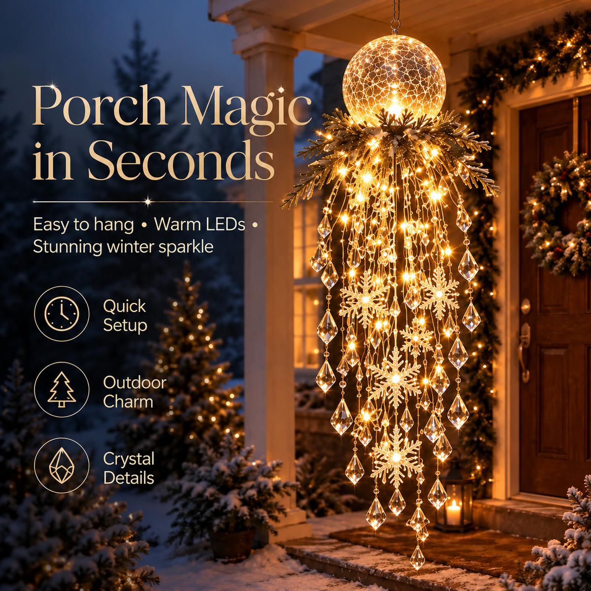 🔥Crystal Cascade Christmas Light– Hanging Snowflake & Crystal LED Porch Décor ✨❄️