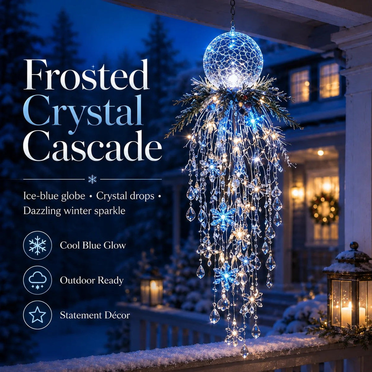 🔥Crystal Cascade Christmas Light– Hanging Snowflake & Crystal LED Porch Décor ✨❄️