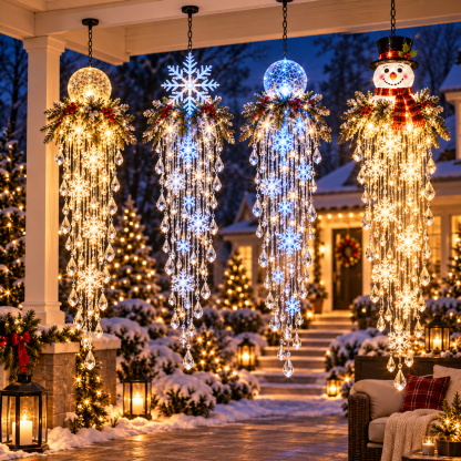 🔥Crystal Cascade Christmas Light– Hanging Snowflake & Crystal LED Porch Décor ✨❄️