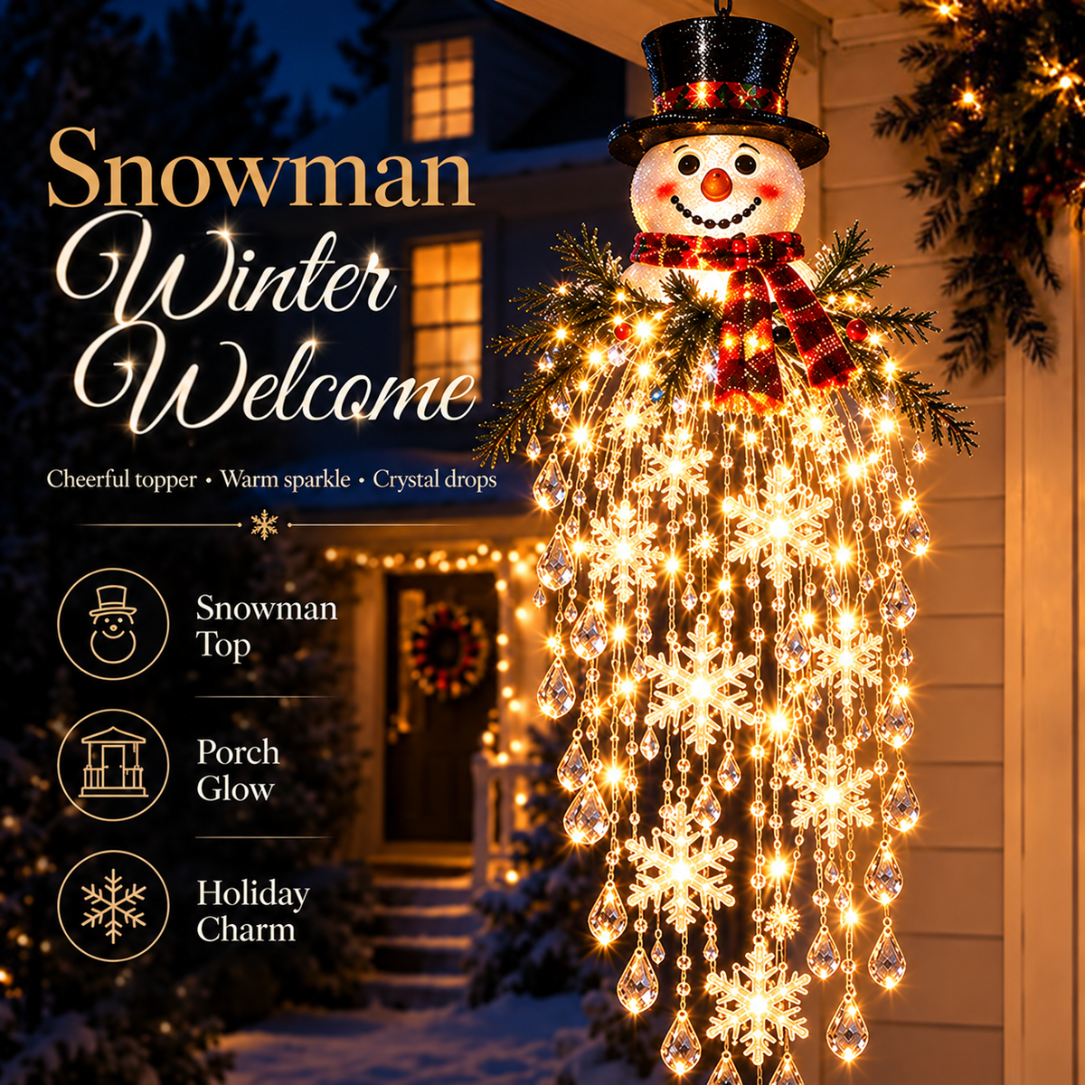 🔥Crystal Cascade Christmas Light– Hanging Snowflake & Crystal LED Porch Décor ✨❄️