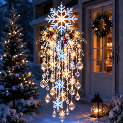 🔥Crystal Cascade Christmas Light– Hanging Snowflake & Crystal LED Porch Décor ✨❄️