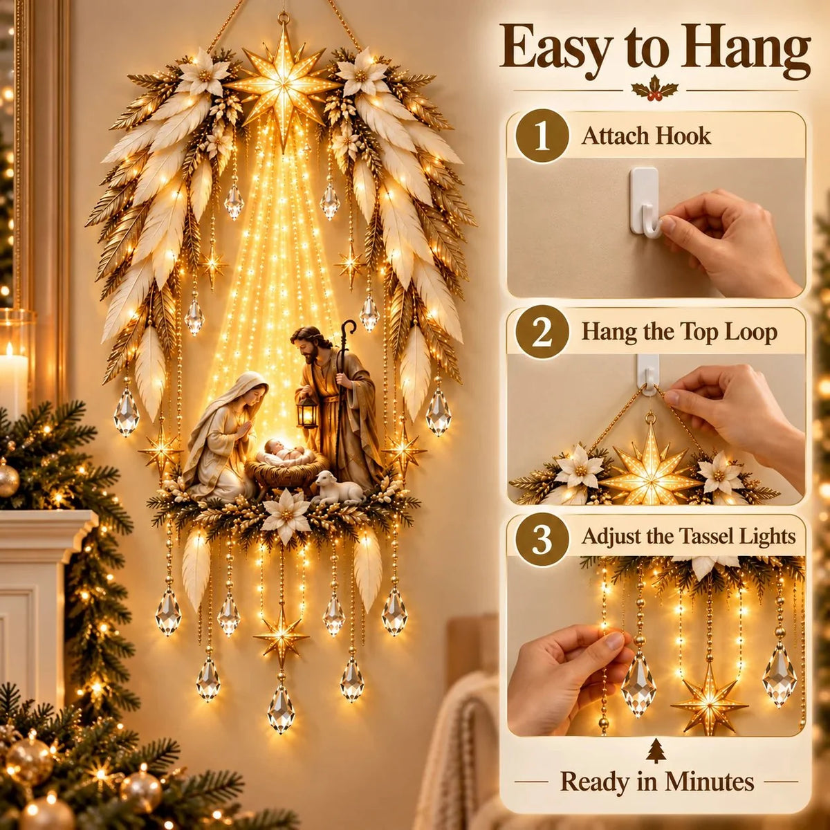 ✨👼 Heavenly Angel Wings Nativity Light✨ – Lighted Christmas Wall Decor  ✈️