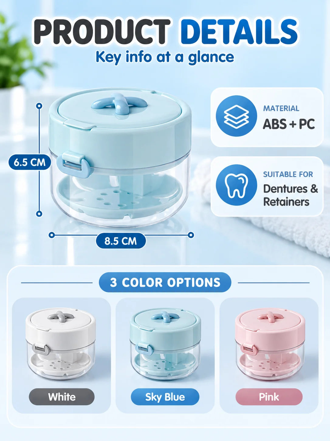 🦷✨ 3-in-1 Retainer & Denture Cleaning Case – Portable Travel Dental Care Kit