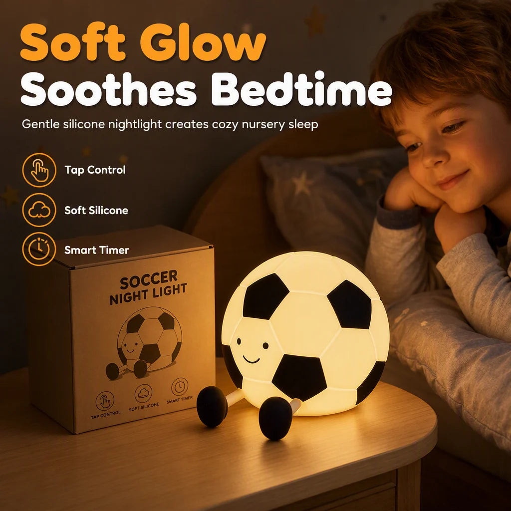 ⏳Limited-time 50% off⏰Rechargeable Soccer Night Lights – Soft Glow, Tap Control, Kid-Safe⚽💡