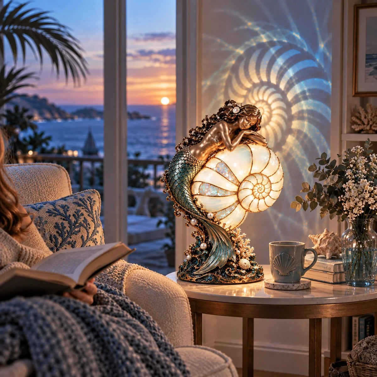 🔥Last Day 49% OFF🧜‍♀️ Moon-Tide Mermaid Nautilus Lamp