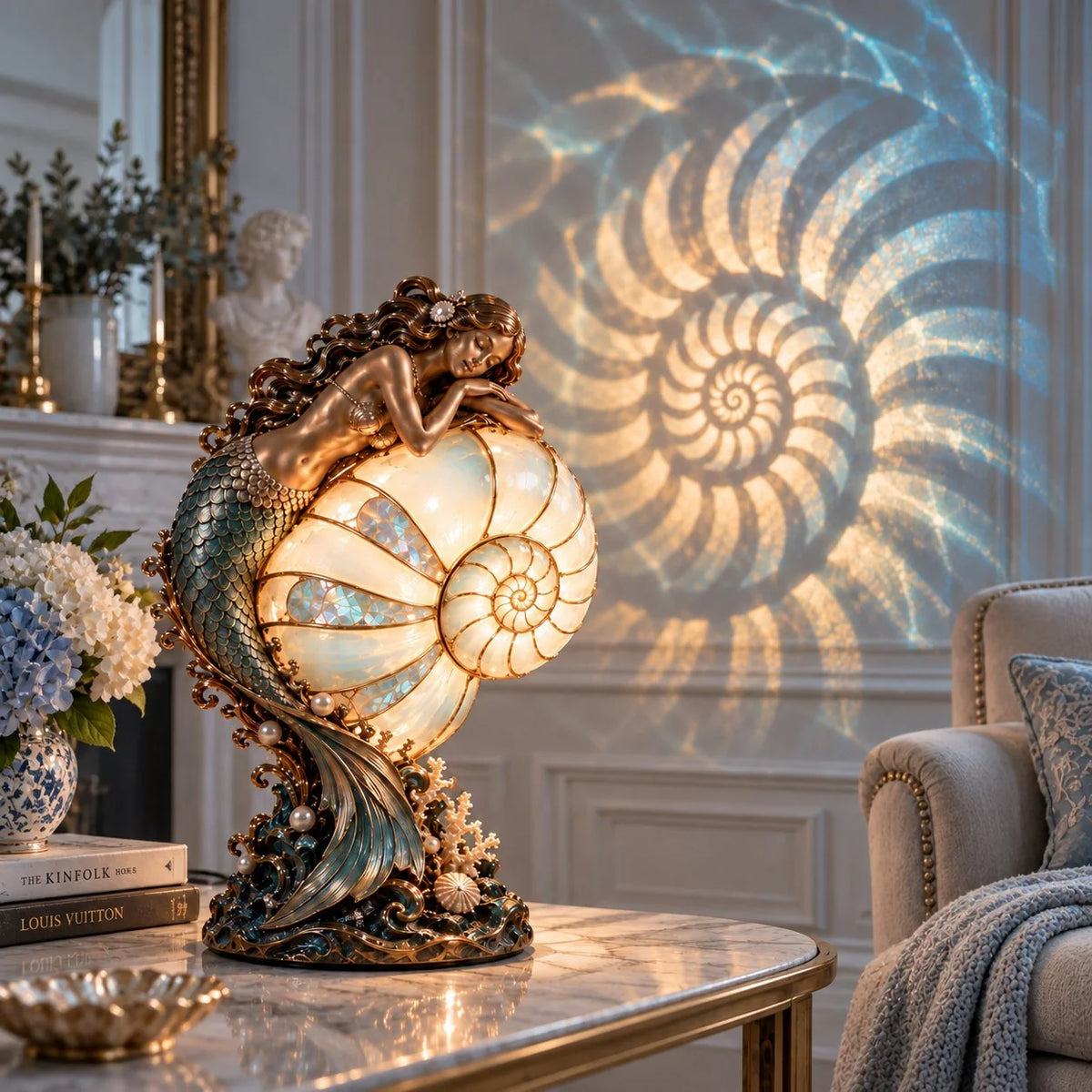🔥Last Day 49% OFF🧜‍♀️ Moon-Tide Mermaid Nautilus Lamp