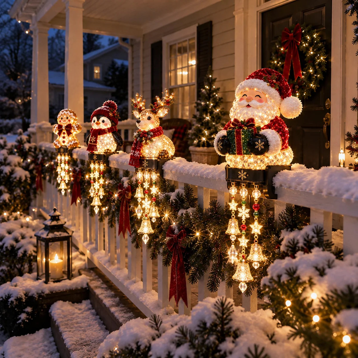 🎄 Christmas Porch Railing Lights – 4 Festive Character Designs