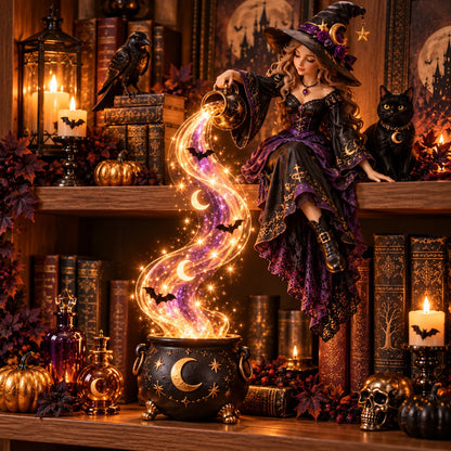 🔮✨ Witchy Glow Shelf Décor — Spooky & Enchanting Halloween Style