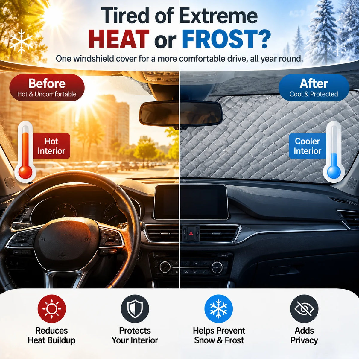 🛡️❄️Sun, Snow & Frost Protector for Cars🚗 Magnetic Windshield Cover – Suitable For SUVs & Trucks