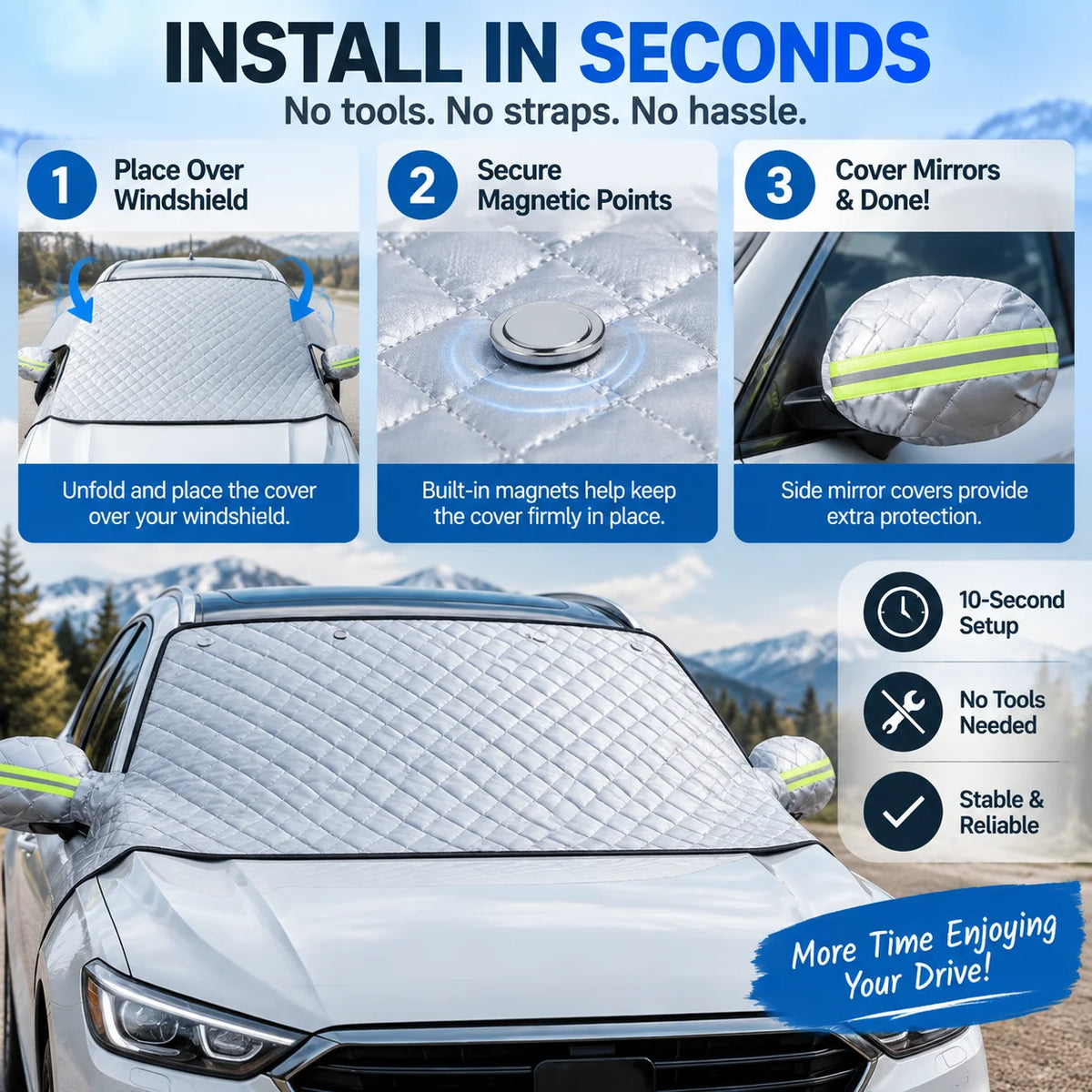 🛡️❄️Sun, Snow & Frost Protector for Cars🚗 Magnetic Windshield Cover – Suitable For SUVs & Trucks