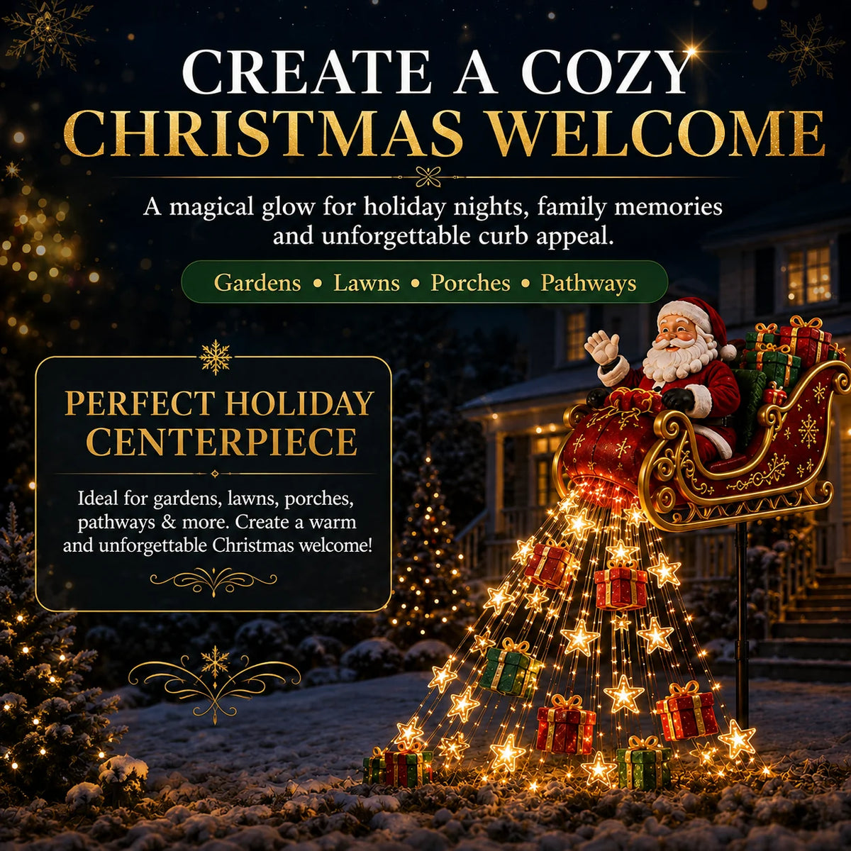 🎅 2026 Solar Santa Sleigh – Magical Christmas Garden Lights