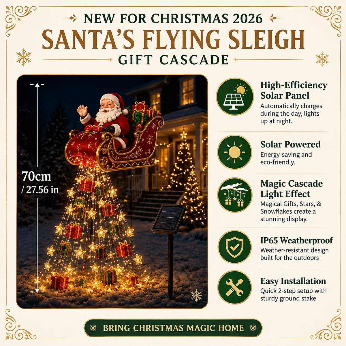 🎅 2026 Solar Santa Sleigh – Magical Christmas Garden Lights