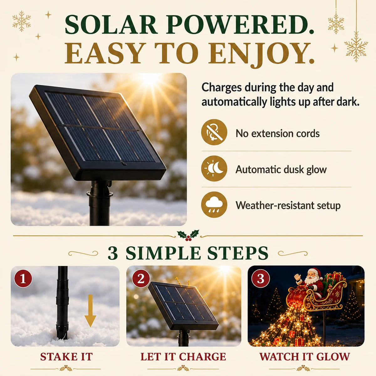 🎅 2026 Solar Santa Sleigh – Magical Christmas Garden Lights