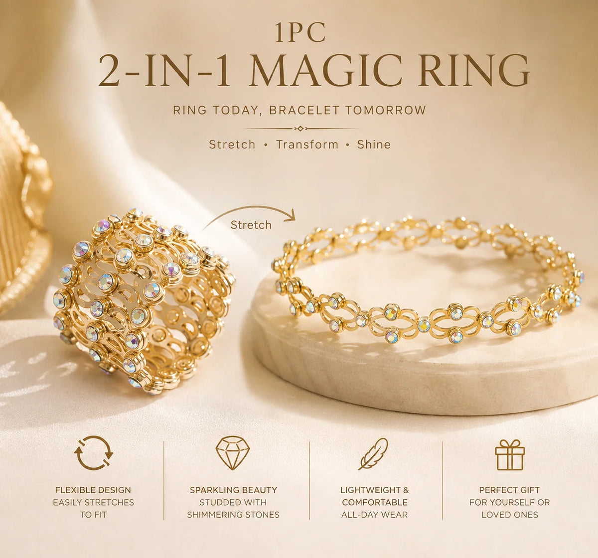 💍💫 Multi-Way Ring Bracelet — Two Chic Styles, One Elegant Piece