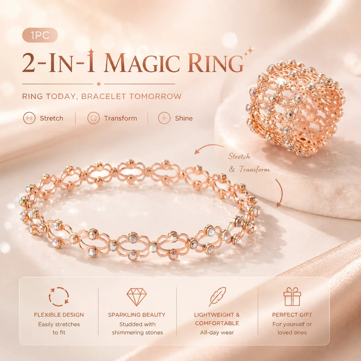 💍💫 Multi-Way Ring Bracelet — Two Chic Styles, One Elegant Piece
