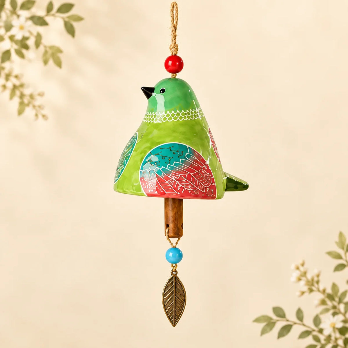 🔥Hot Sale✨60K+ Sold🐦 Hand-Painted Resin Bird Wind Chime, Colorful Folk Art Garden Hanging Decor