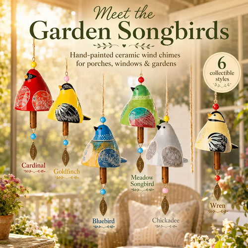 🔥Hot Sale✨60K+ Sold🐦 Hand-Painted Resin Bird Wind Chime, Colorful Folk Art Garden Hanging Decor