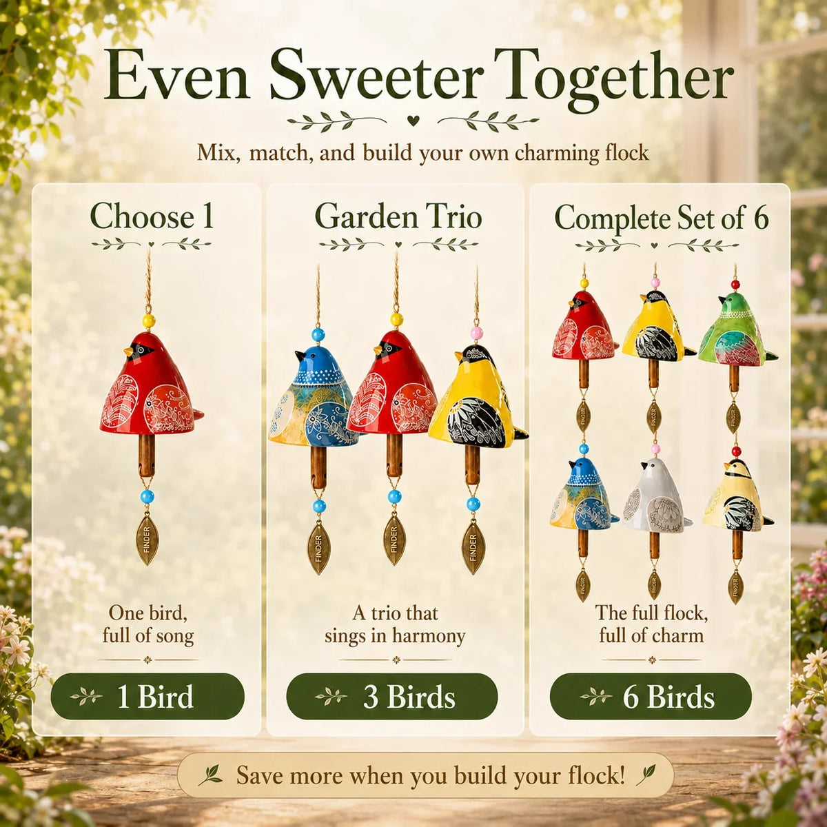🔥Hot Sale✨60K+ Sold🐦 Hand-Painted Resin Bird Wind Chime, Colorful Folk Art Garden Hanging Decor