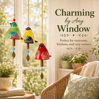 🔥Hot Sale✨60K+ Sold🐦 Hand-Painted Resin Bird Wind Chime, Colorful Folk Art Garden Hanging Decor