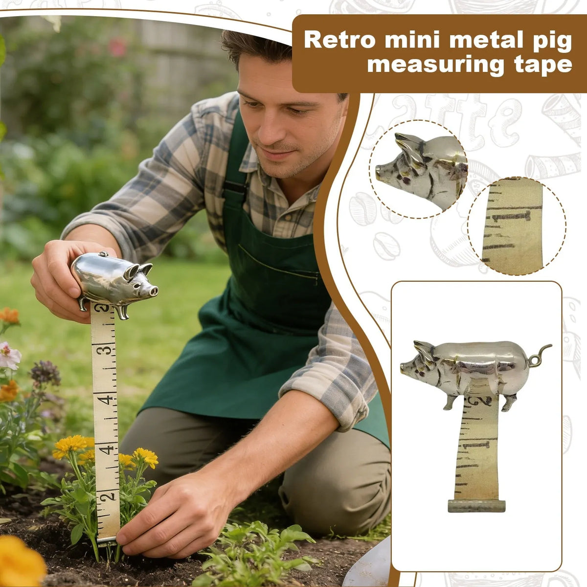 📏Antique-Inspired Pig Mini Tape Measure