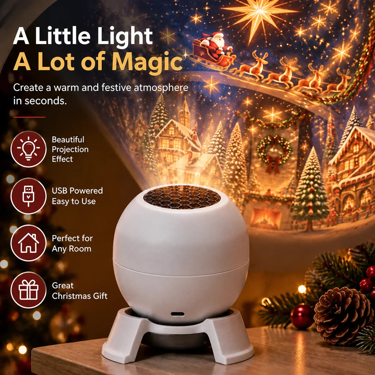 🎅 Turn Any Room Into a Christmas Wonderland – Holiday Projection Night Light