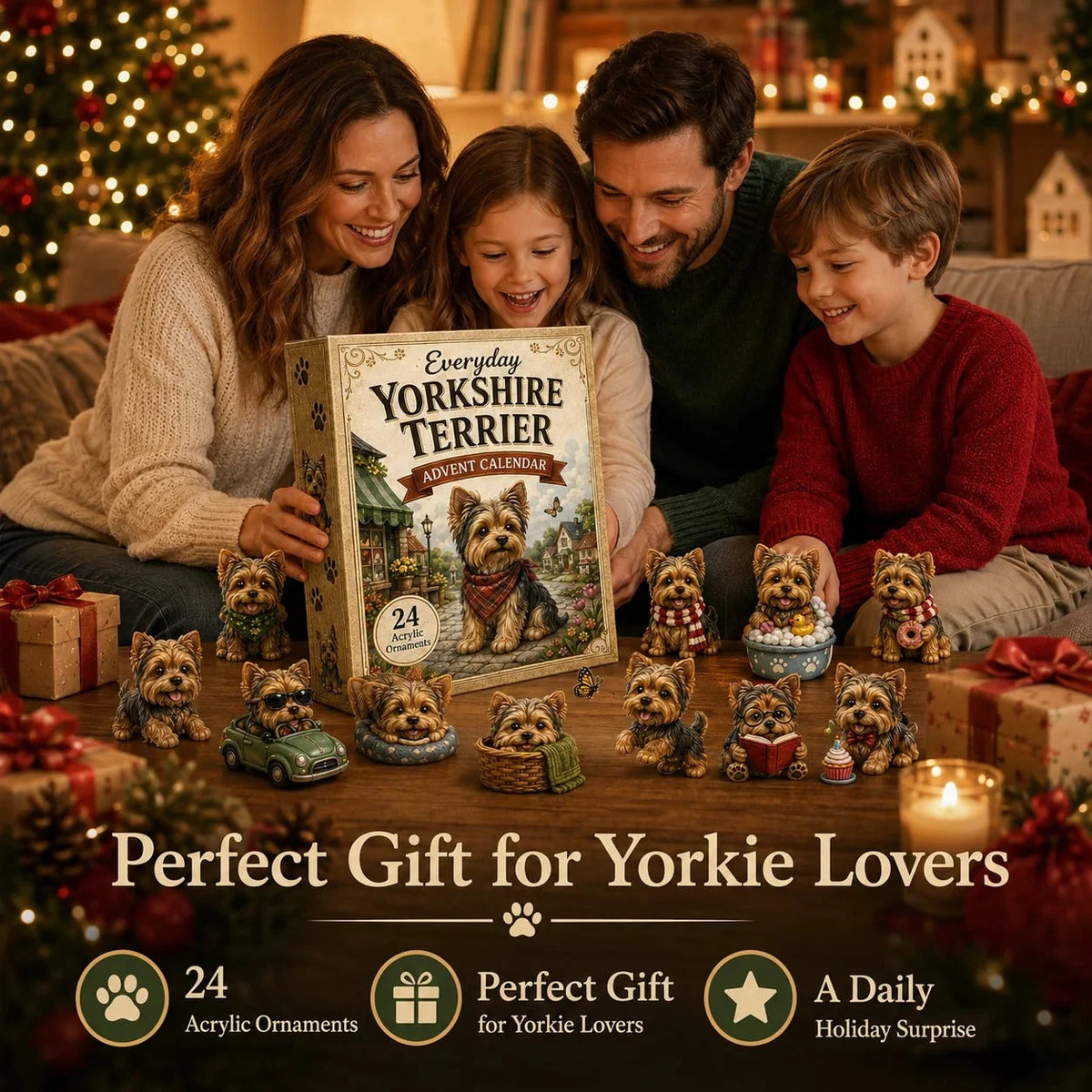 🐾Yorkshire Terrier Advent Calendar – 24 Unique Yorkie Acrylic Ornaments & Daily Christmas Surprises