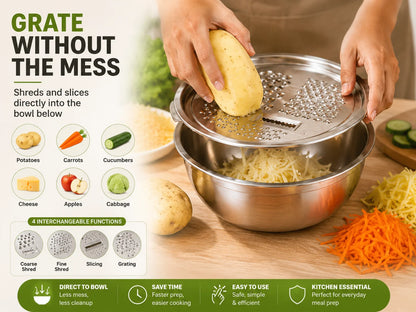 🔥Hot Sale 50% OFF 🎁3-in-1 Stainless Steel Grater Bowl & Colander Set