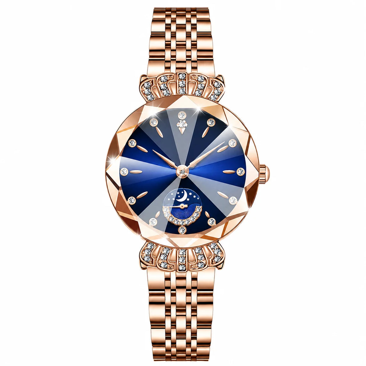 👑 Luxurious Rose Gold Crystal Quartz Watch – Diamond Cut Vintage Wristwatch✨