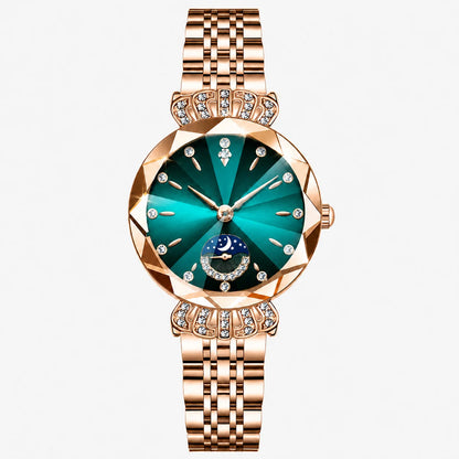 👑 Luxurious Rose Gold Crystal Quartz Watch – Diamond Cut Vintage Wristwatch✨