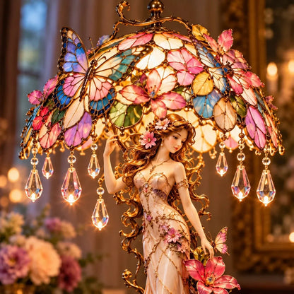 🦋 Enchanted Butterfly Garden Lady – Floral Lamp with a Magical Glow for Your Home✨