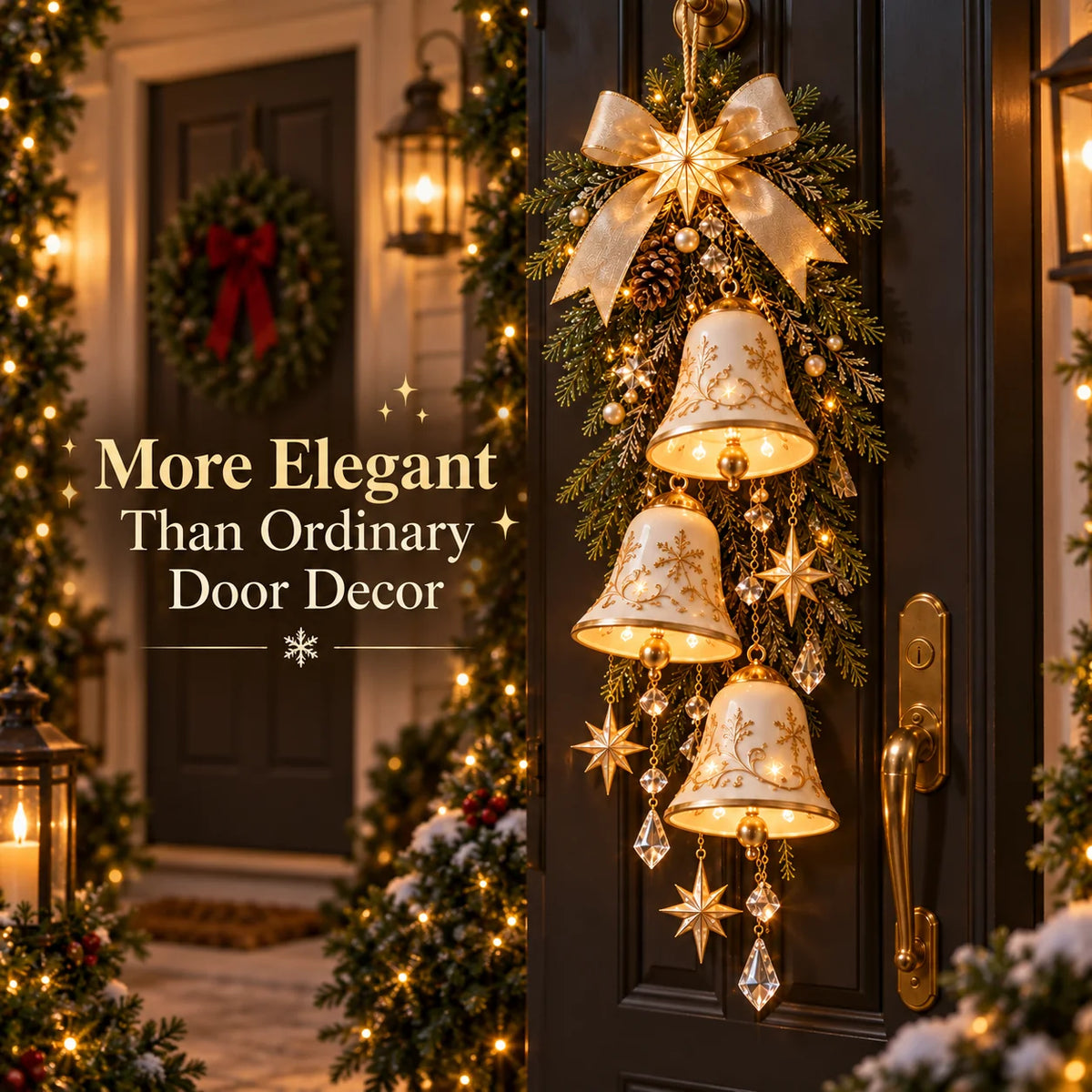 🔔✨Last Day 49% Off✨✨ Golden Bell Blessing Cascade – Lighted Christmas Door Decor