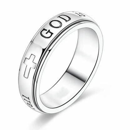 Christian Fidget Ring with✝️ Engraved Psalm 46:5 Verse and Holy Cross for Anxiety Relief