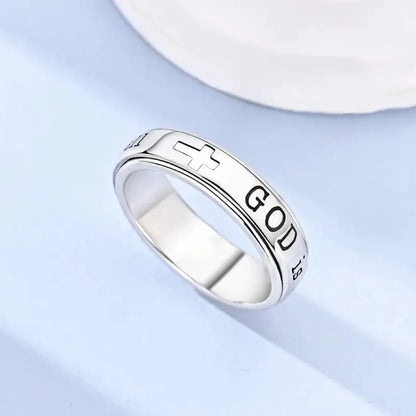 Christian Fidget Ring with✝️ Engraved Psalm 46:5 Verse and Holy Cross for Anxiety Relief