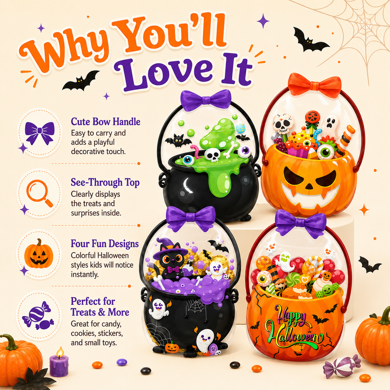 ✨Get Ready for Halloween! Cute & Spooky Resealable Candy Treat Bags🎃