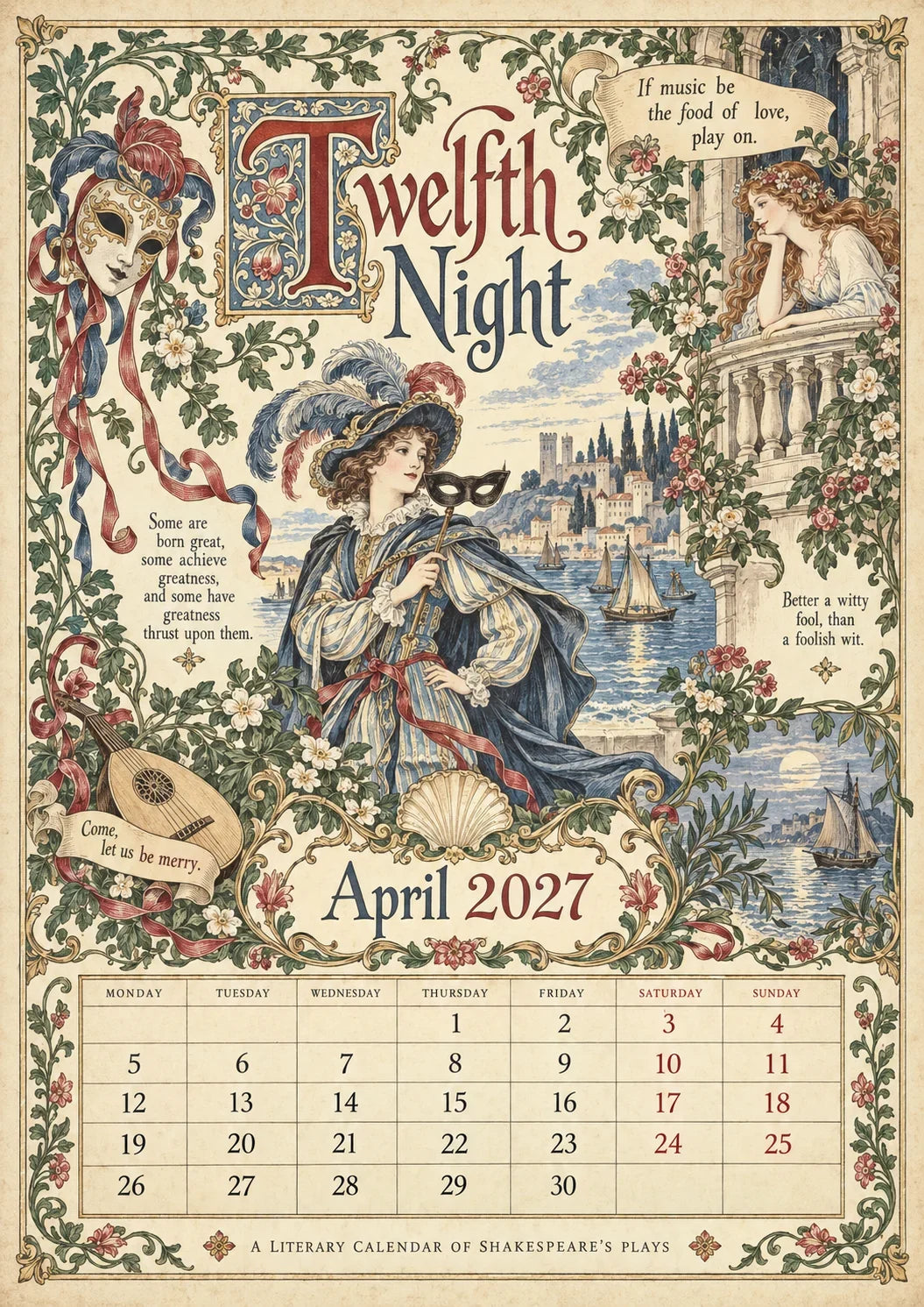 A Shakespearean Year 2027 – 12 Plays Through the Seasons | Vintage Illustrated Wall Calendar