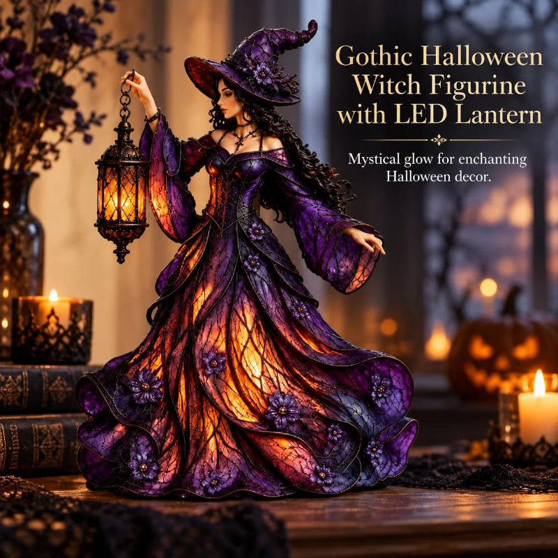 🔥2026 Hot Sale 🧙‍♀️ Gotische Halloween-Hexenfigur mit LED-Laterne🎁