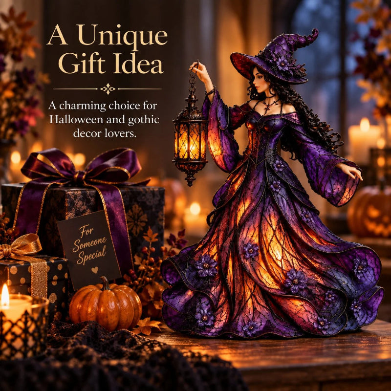🔥2026 Hot Sale 🧙‍♀️ Gotische Halloween-Hexenfigur mit LED-Laterne🎁