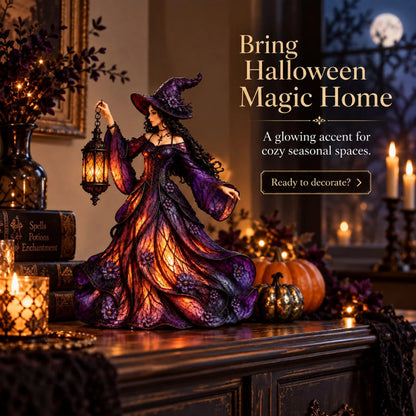 🔥2026 Hot Sale 🧙‍♀️ Gotische Halloween-Hexenfigur mit LED-Laterne🎁