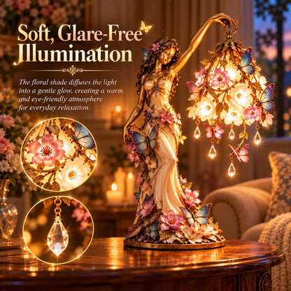 🦋 Butterfly Lady Accent Lamp – Elegant Floral Goddess Light with Crystal Drops