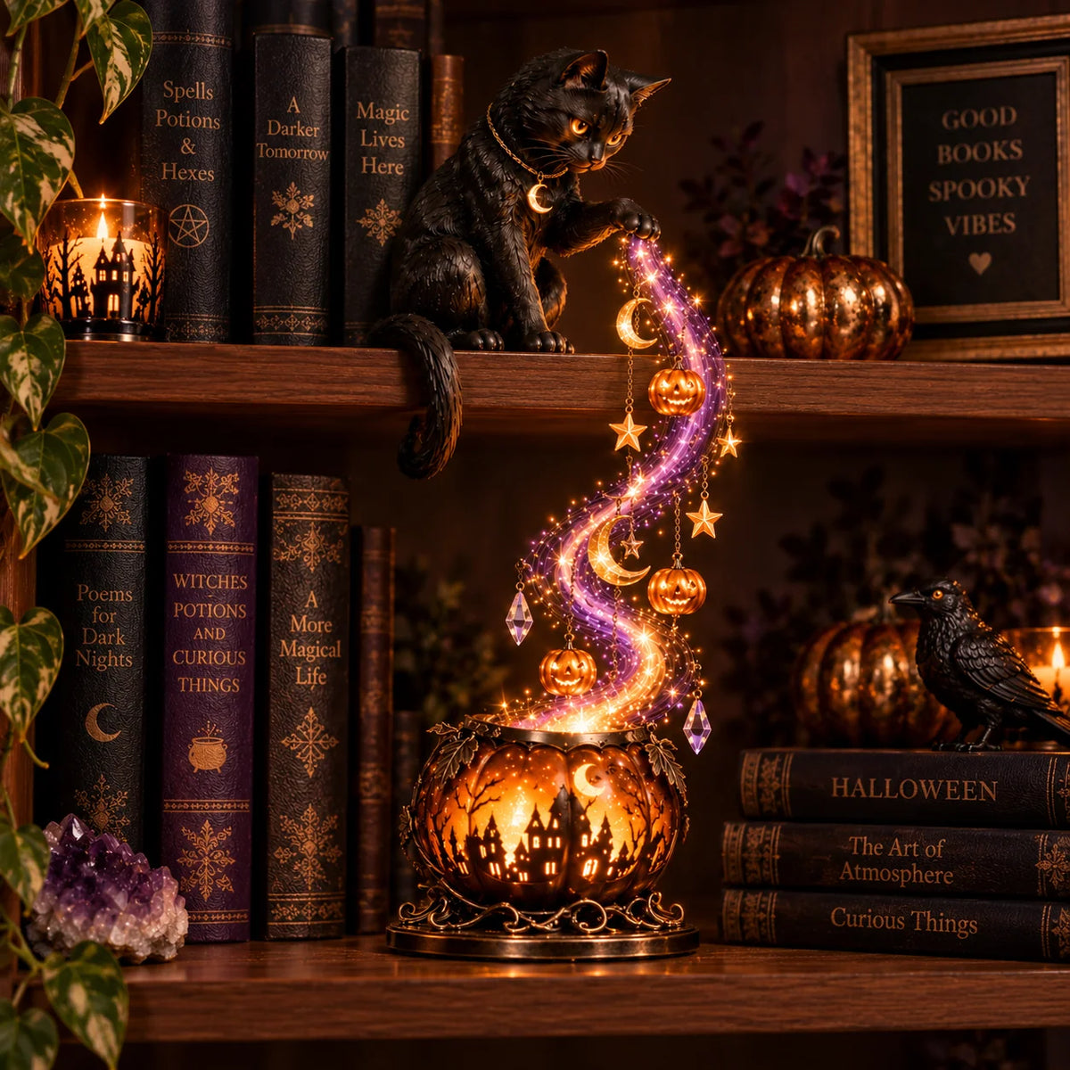 🔮✨ Witchy Glow Shelf Décor — Spooky & Enchanting Halloween Style