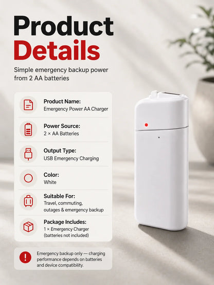 Emergency Phone Charger – 🔋🔋 AA Battery Powered USB Backup with LED Flashlight