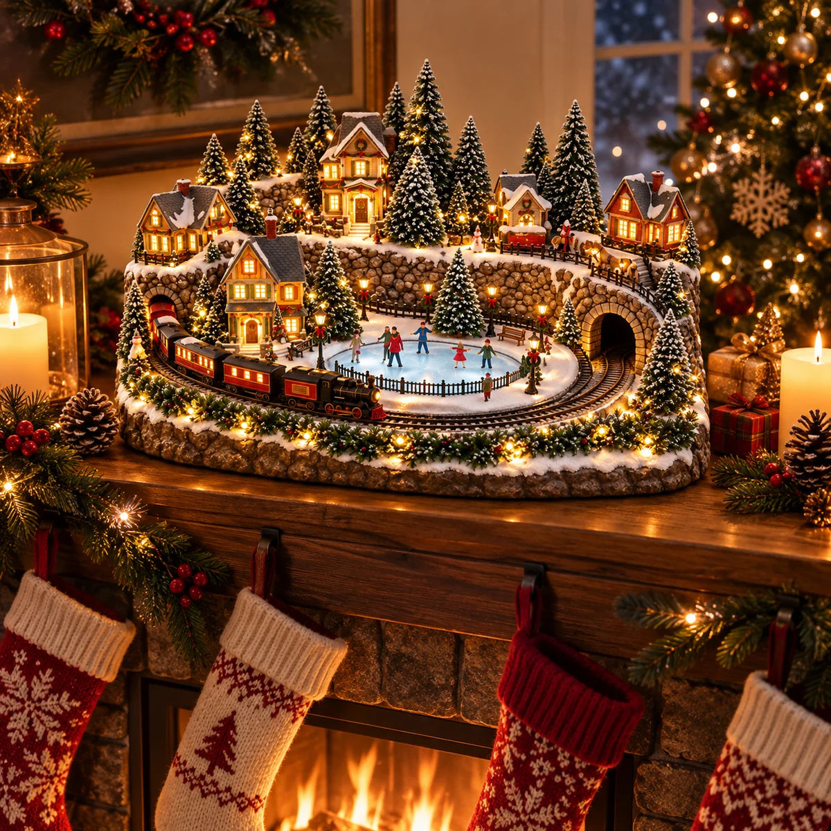 🚂 Festive Holiday Train Scene – Animated Ice Rink & Magical Christmas Charm 🎁