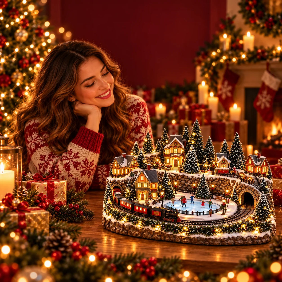 🚂 Festive Holiday Train Scene – Animated Ice Rink & Magical Christmas Charm 🎁