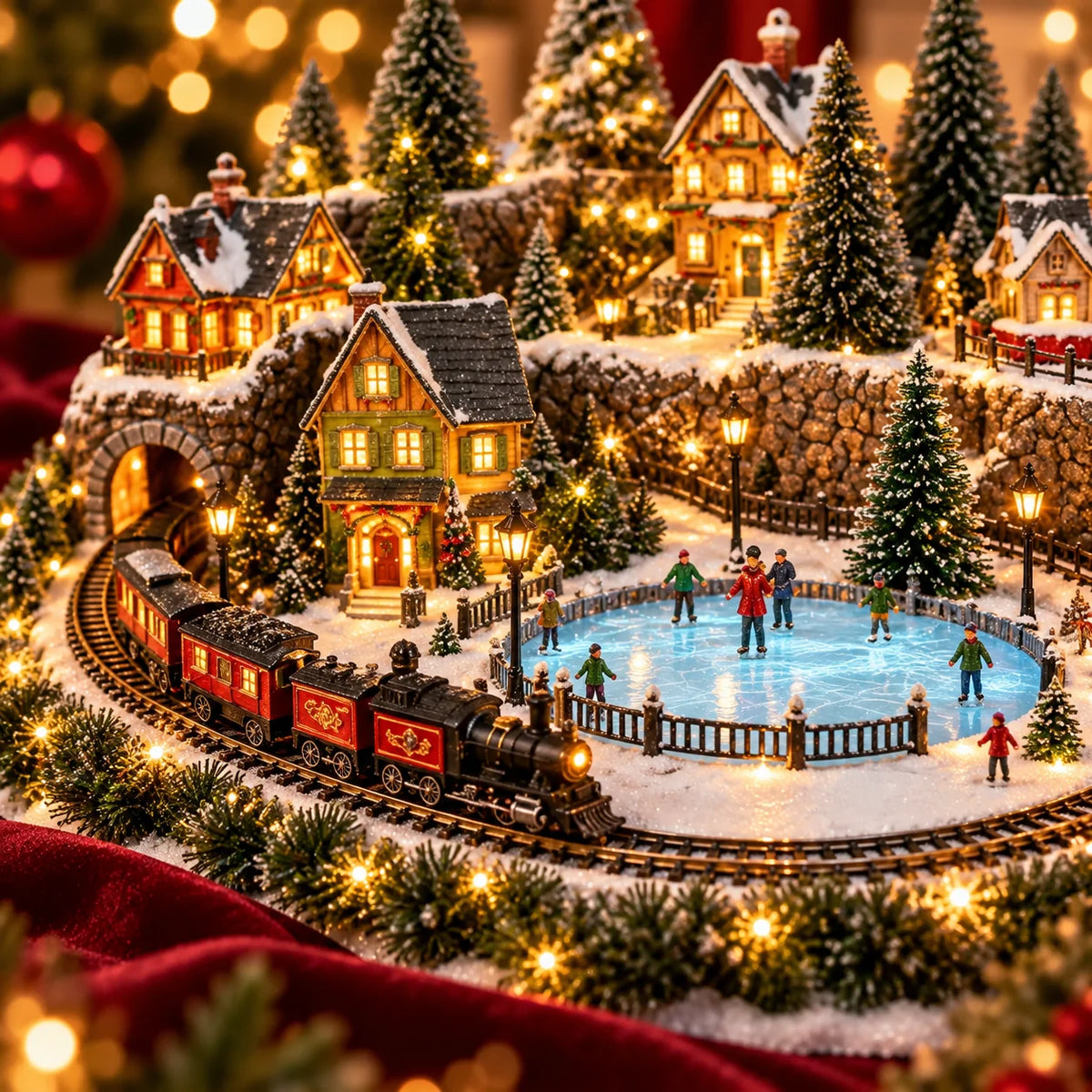 🚂 Festive Holiday Train Scene – Animated Ice Rink & Magical Christmas Charm 🎁