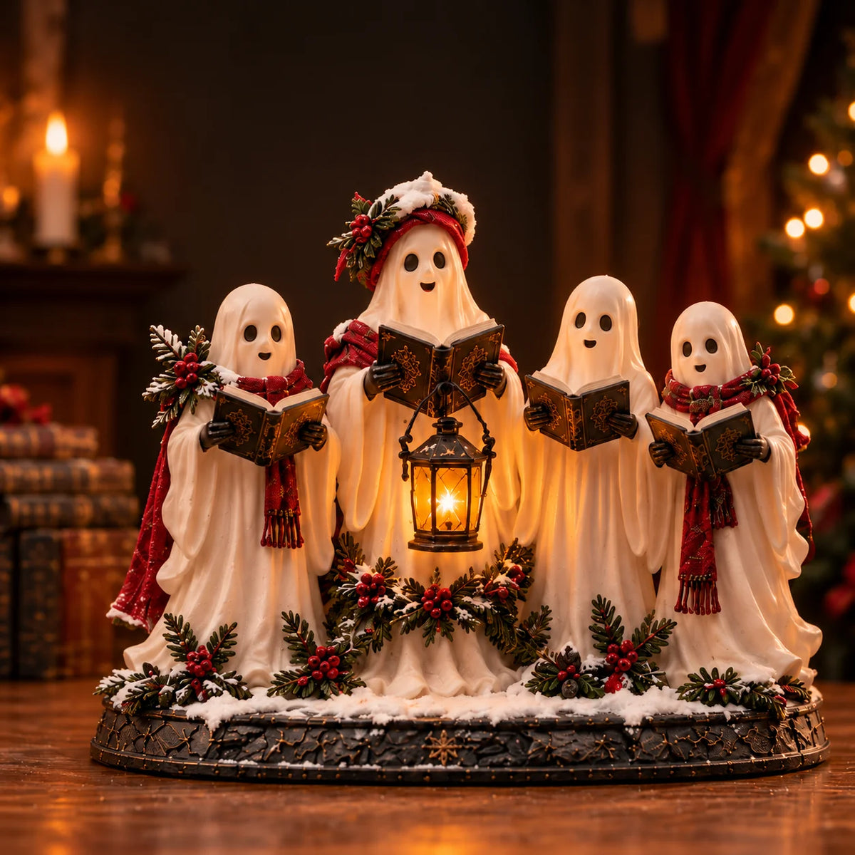 🎄💀 Midnight Carol Gothic Christmas Figurines – 5 Lighted Spooky Holiday Display Styles 👻🕯️