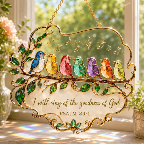 🎵 Psalm 89:1 Songbird Window Suncatcher | Faith Decor with Colorful Birds & Scripture 🕊️✨