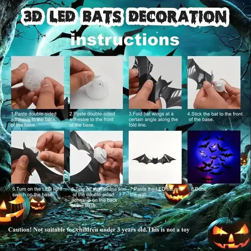 12Pcs 3D Bat Design LED Decoration