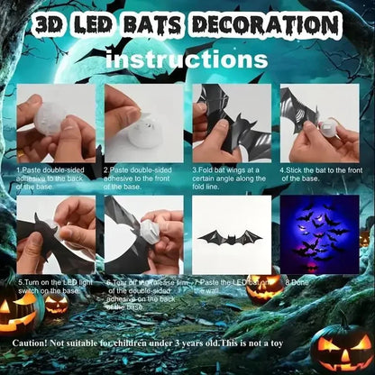 12Pcs 3D Bat Design LED Decoration